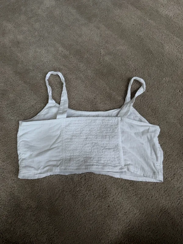 Aerie White Smocked Crop Tank Size L - Image 3