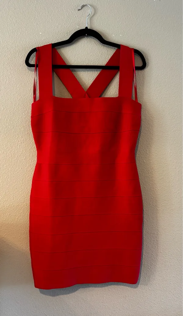 Bebe NWT Red Bandage X-Back Bodycon Dress L - Image 2