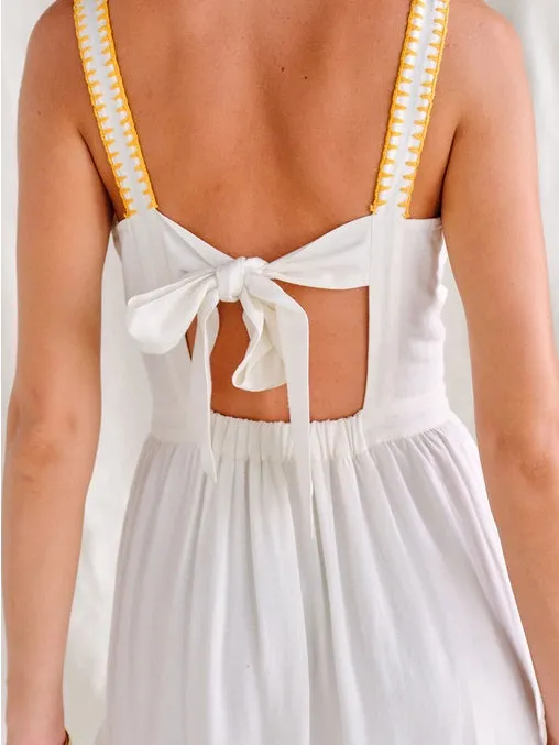 SAYLOR White Lemon Crochet Bib Midi Dress Ruffle Tiered Sundress Small - Image 5