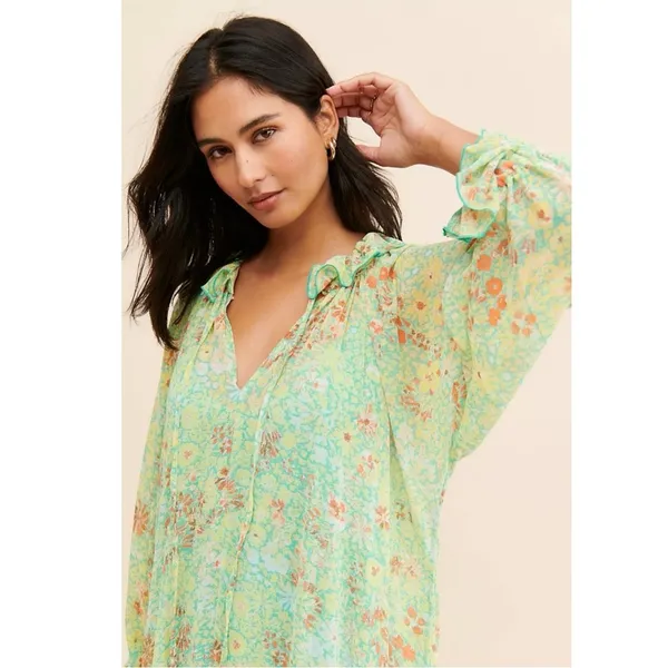 Free People Feeling Groovy Maxi Dress Size XS 70s Chartreuse Floral Bohemian - Image 6