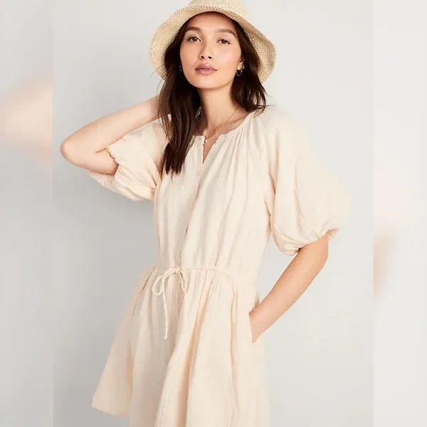 Old‎ Navy Waist-Defined Puff-Sleeve Mini Dress Large NWT - Image 5