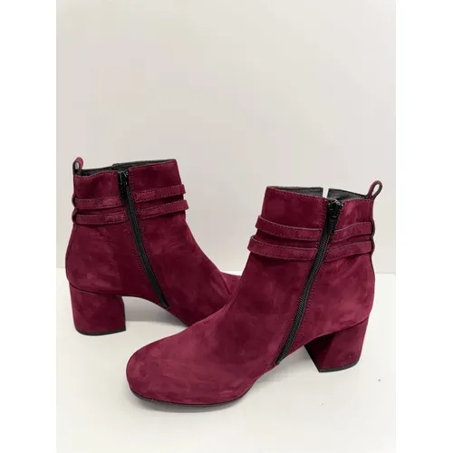 Paul Green Burgundy Suede Ankle Boots Block Heel Buckle Strap Zipper Size 7 US‎ - Image 8