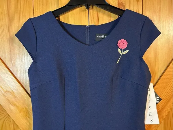 Vintage Chad's Place Navy Flower Dress Women's 6 NWT (0327) - Image 3