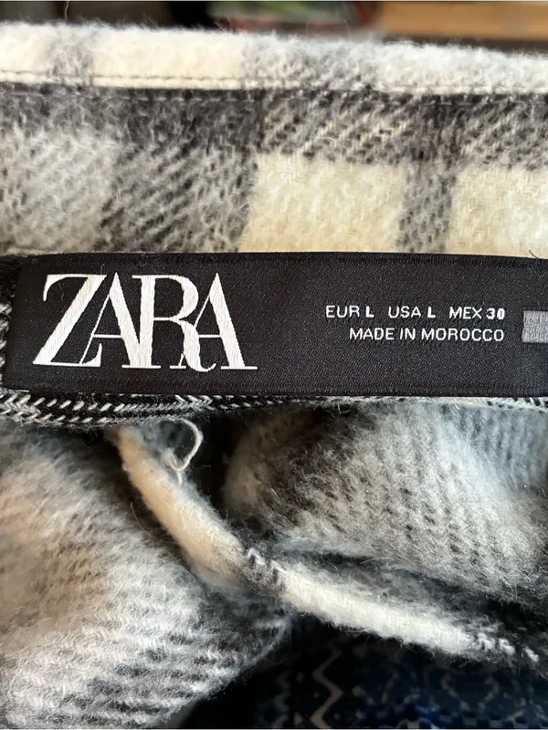 Zara Plaid Oversized Shacket Snap Front Black White Gray L - Image 3