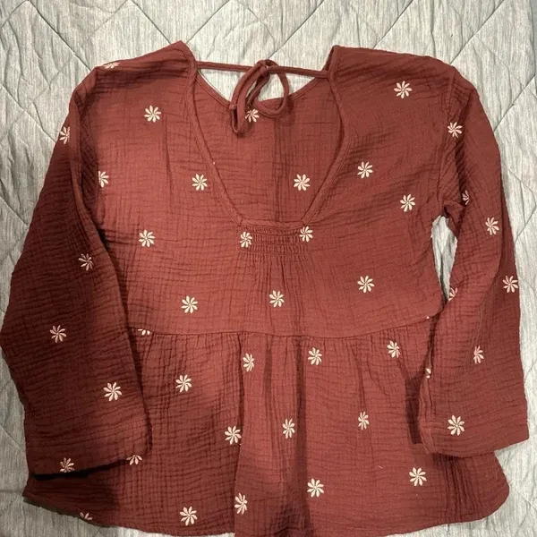 Madewell Embroidered Lightspun Peplum Open Back Top Women Small - Image 4