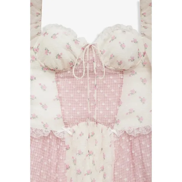 NWT!!‎ FOR LOVE & LEMONS Francine Floral Patchwork Mini Dress Lace Coquette XS - Image 6
