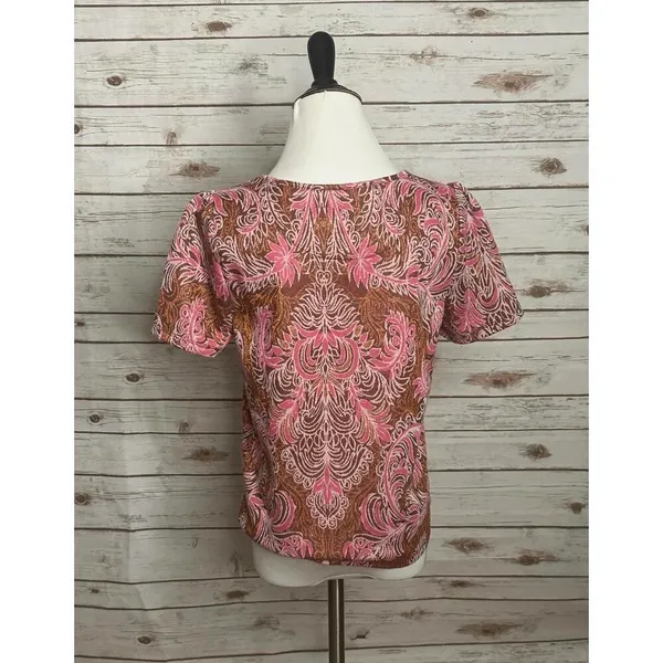 by Anthropologie metallic floral brocade short sleeve top Size Small - Image 5