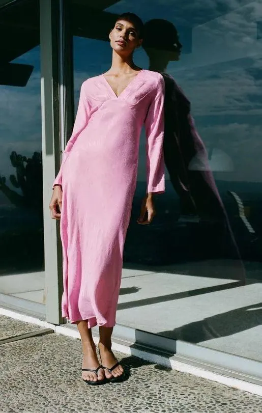 Zara maxi midi dress kimono Long Sleeve flowy bottom bohemian pink summer - Image 9
