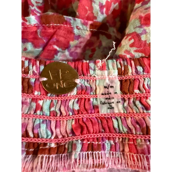 FP One Free People Pink Floral Ruffle Tiered Camisole‎ Smocked Back Top Medium - Image 4