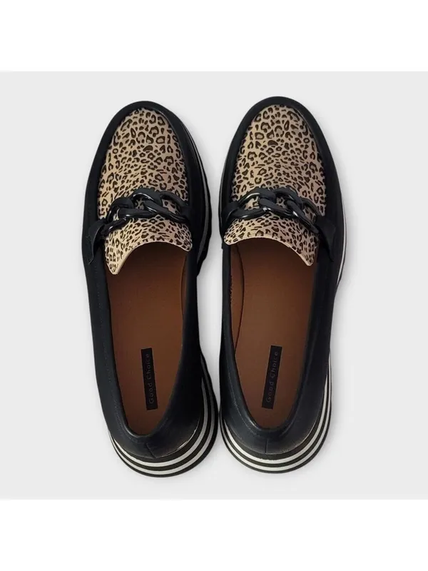 Good Choice Women's Geneva Animal Print Chain Slip On Platform Loafers Size 9 - Image 4