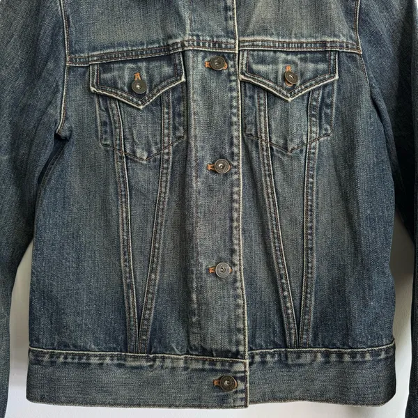 Vintage 200”s Gap Denim Jean Jacket Dark Mud Wash Preppy Size S Y2K - Image 5