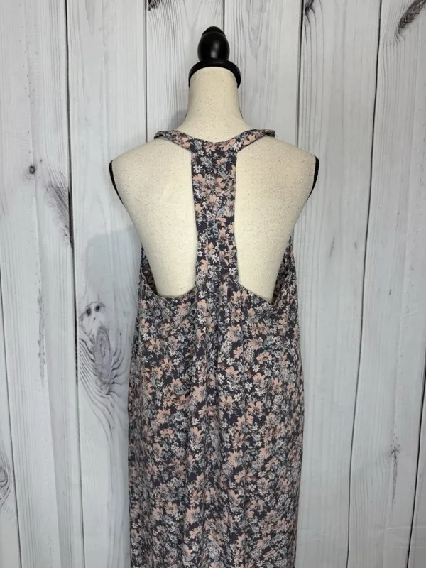LoveStitch Long Floral Maxi Dress Sz L Pockets Purple Pink Racerback Beach - Image 8