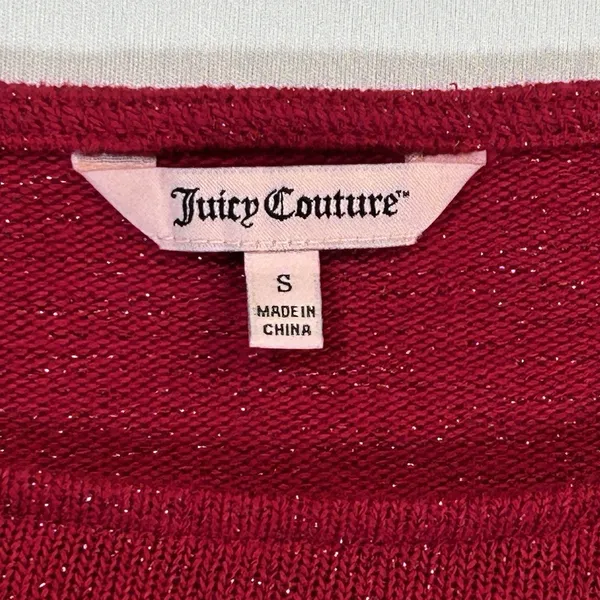 Juicy Couture Ruched Sleeve Red Sparkle Relaxed‎ Sweater Top Women’s Small - Image 2