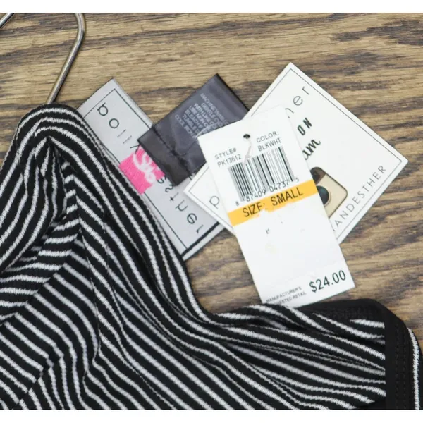 NWT Polly & Esther Juniors Striped Scoop-Neck Skimmer T-Shirt Black Stripe S - Image 4