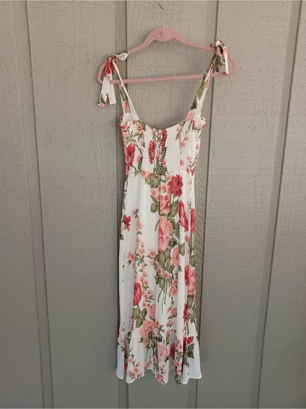 Reformation Nikita Floral Midi Dress Size 0 Wedding Guest Viscose Tie Shoulder - Image 3