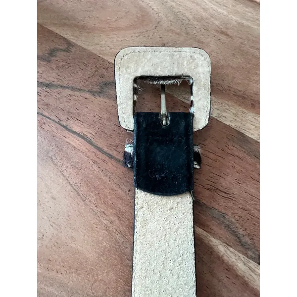 90's vintage L belt calf hair suede black animal print zebra women's wide - Image 4