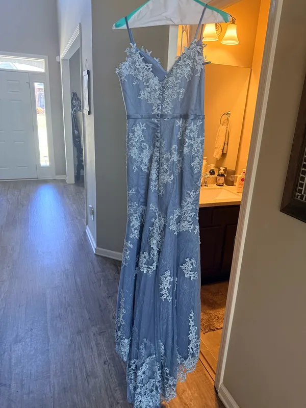 Trumpet/Mermaid Sweetheart Sleeve Long/Floor-Length Tulle Prom Dress With Appliqued - Image 3