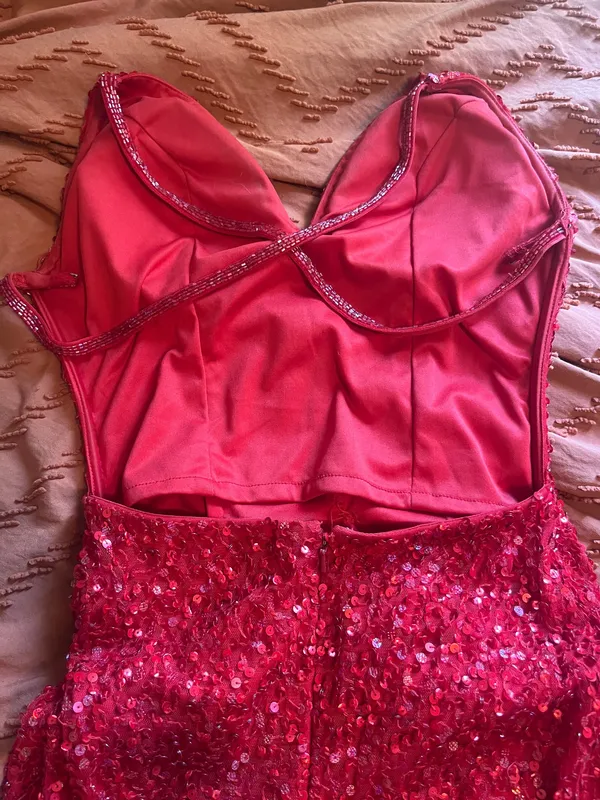 Primavera Couture Red Sequin Dress - Image 5