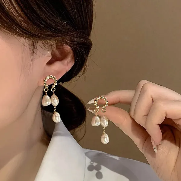 White Pearl Long Tassel Dangle Drop Earrings for Women,Elegant Pearl Earrings - Image 3
