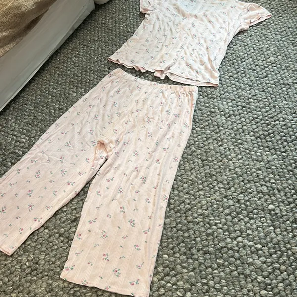 Whispers Vintage Pointelle Pink Floral Two Piece Pajama Set Size Small - Image 11
