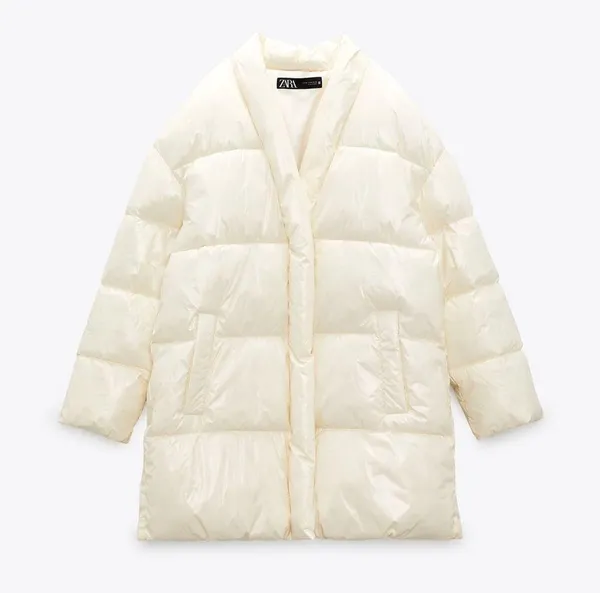 ZARA Water Repellent Puffer Padded Jacket Coat w/ Hidden Button Shinny White New - Image 11