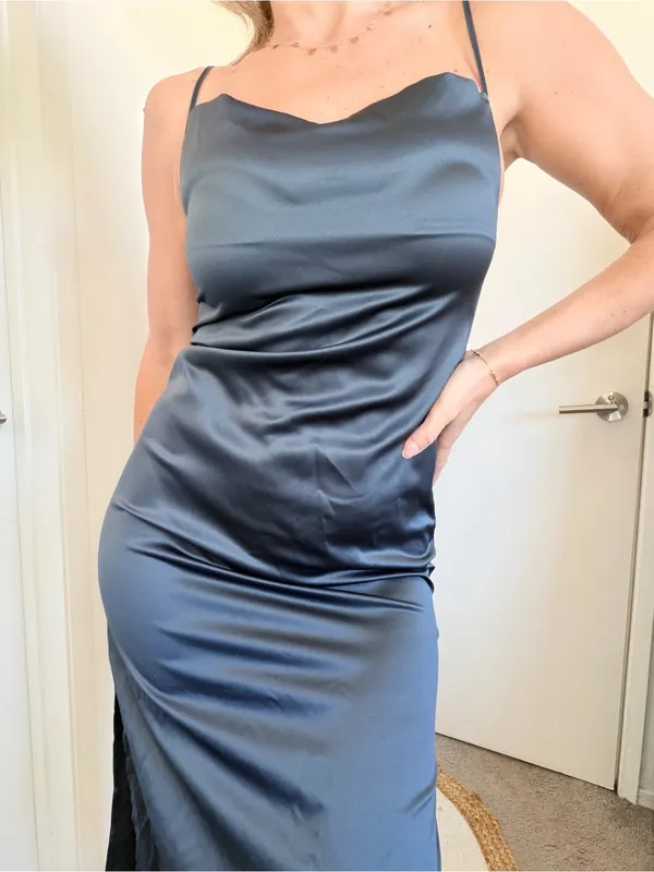 Almina Concept Draped Slip Dress Blue - Image 6