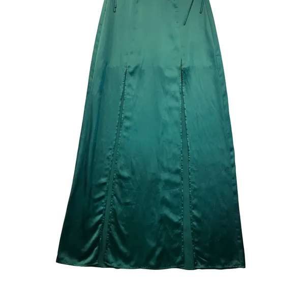 CAPULET Emerald Green Satin Slip Maxi Dress Spaghetti Straps Double Slit Size‎ S - Image 9