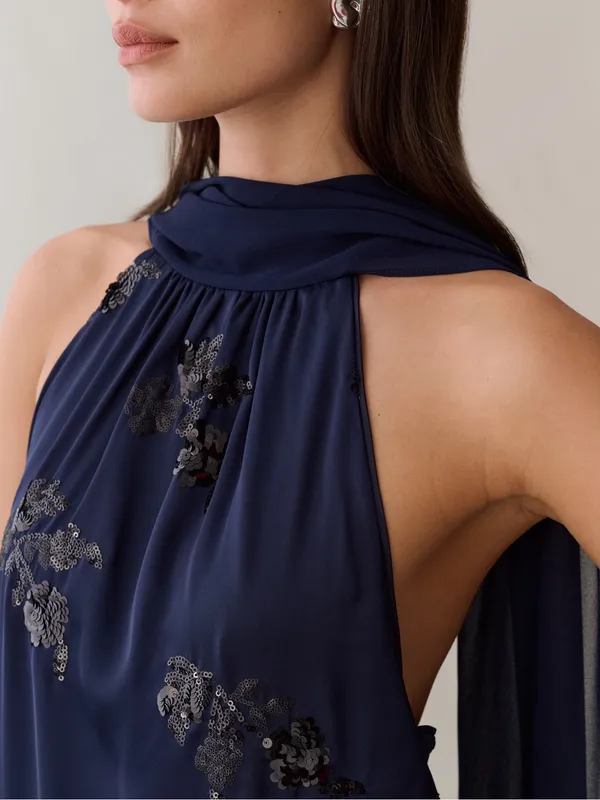 NWT Few Moda Alessia Maxi Dress size Large L midnight sapphire blue sequin o.p.t - Image 2