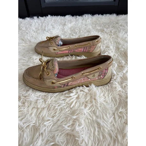 Sperry Top-Sider Boat Shoes Leather Pink Sequins‎ Women's Size 8M - Image 3
