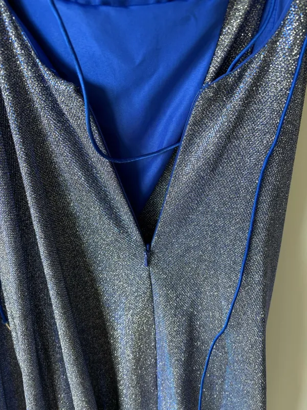 Sherri Hill Formal Royal Blue Silver Glitter Gown Criss Cross Back Prom Gala - Image 8