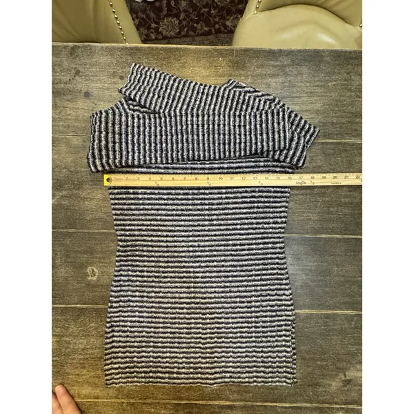 Theory Blue Gray Striped Texture Rib Stretch Sweater Crewneck Size Small - Image 11