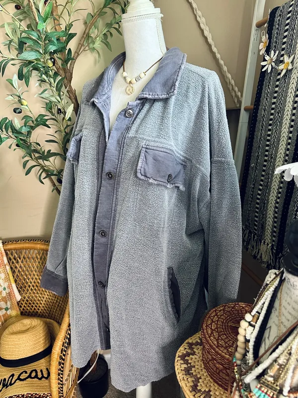 Free People Ruby Distressed Oversized Jacket Gray Large - Image 10