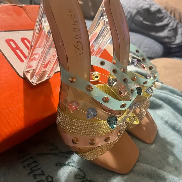 SLASH-10 Rainbow RHINESTONE HIGH HEEL Women – Nude Patent Size 7 - Image 15