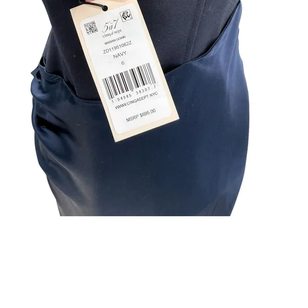 Cinq a Sept Marian Gown Navy Silk Draped Bow Side Slit Maxi Dress NWT Size 6 - Image 15