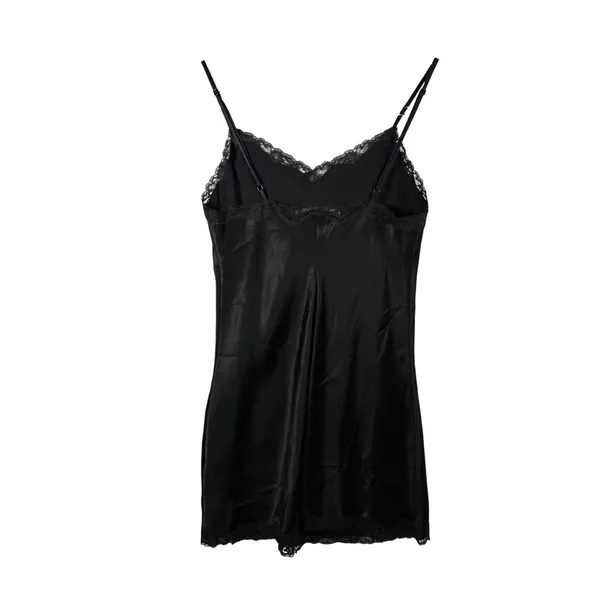 Victoria's Secret Black Satin Robe & Lace Slip Dress Lingerie Set OS XS‎ Black - Image 3