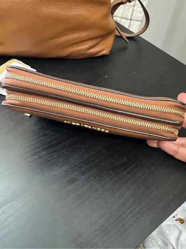Michael Kors Rhea Pebbled Leather Slim Backpack And Wallet Luggage Tan - Image 3