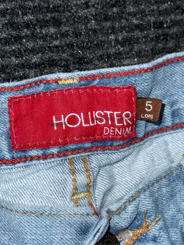 VTG Y2K Hollister Jeans Sz 5 / 29 LONG Light Wash Low Rise Distressed Flare Surf - Image 6