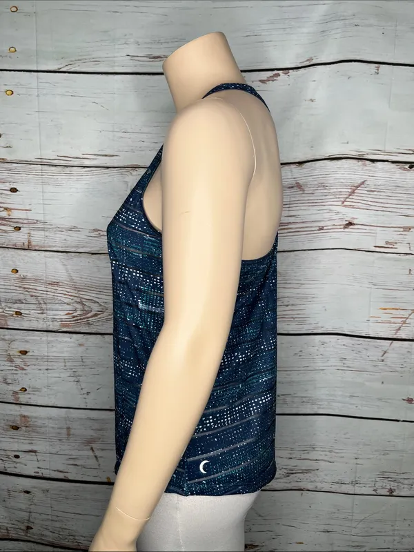 Zyia Active XXL Blue & White Polka Dot Shadow Stripe Racerback Athletic Tank Top - Image 2