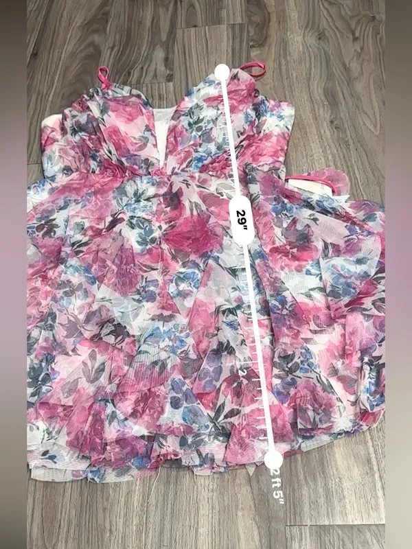 Pink Floral Tie-Waist Mini Dress - Image 12