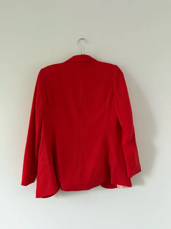 H&M Cherry Red Open Front Blazer | 90s Minimalist Chic | Carolyn Bessette Inspired - Image 3