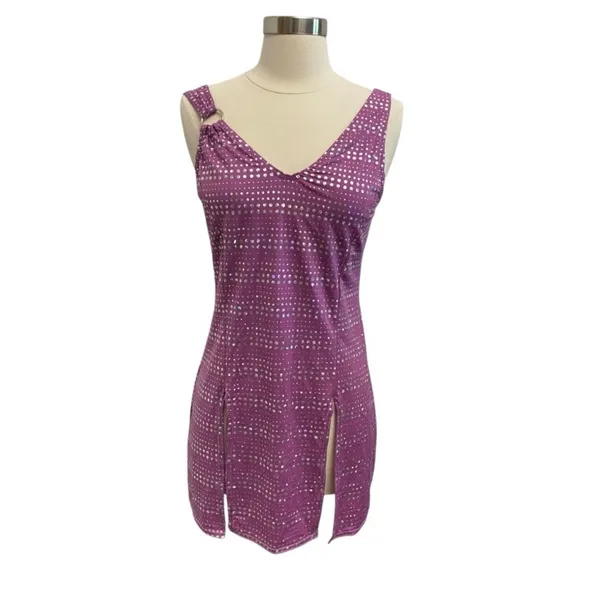 Vintage Y2K Kelle Purple Rhinestone Dance Costume Dress Adult Medium Made in USA - Image 7