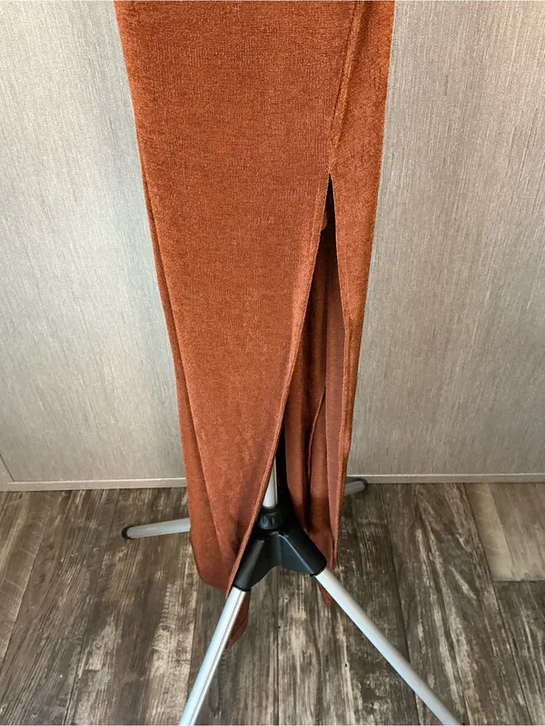 Cowl-Neck Midi Slip Dress in Rust Brown - Image 9