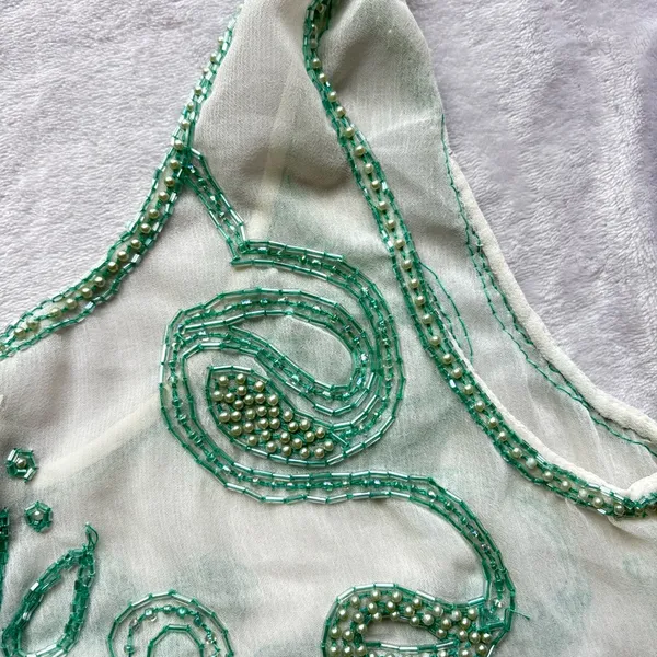 Miss Selfridge Embellished Beaded Sequined Green Sheer Sleeveless Tank Top - Image 7