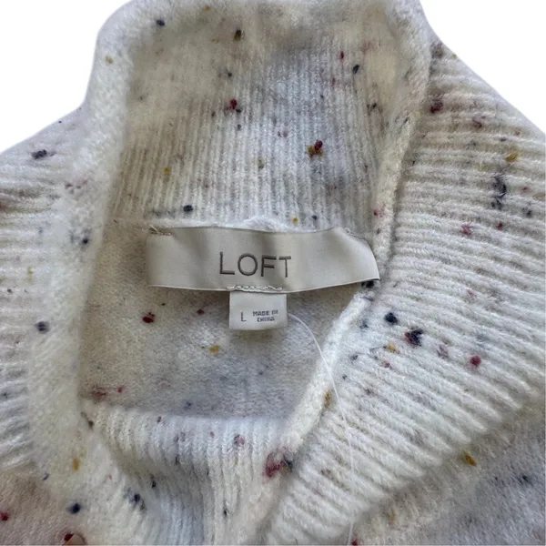 LOFT Mock Neck Flecked Confetti Sweater Womens Large Cream Cozy Pullover NWT - Image 4