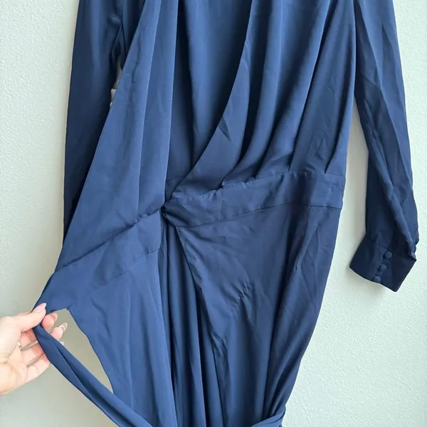 NWT Fame And Partners Long Sleeve Navy Blue Maxi Wrap Cocktail Ball Dress Size 4 - Image 7