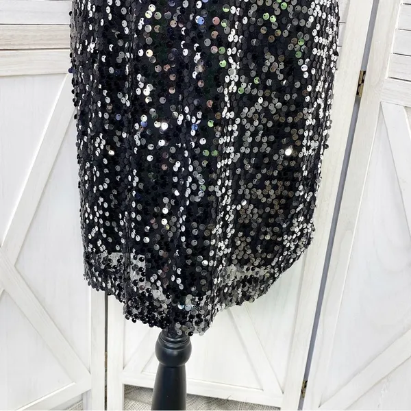 Banana Republic‎ Sequin Sleeveless Shift Party Cocktail Dress Silver Black 2 - Image 5