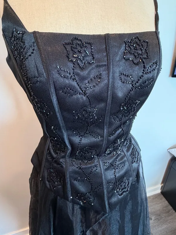 Beautiful Black Beaded Corset Vintage Dress - Image 3