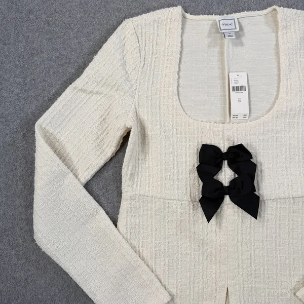 Maeve Anthropologie Women's X-Small Double-Bow Scooped Split Front Top Cream New - Image 3