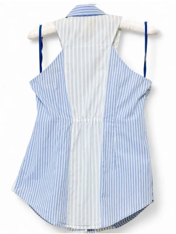 Anthropologie Maeve Sleeveless Collard Stripped Button Down Halter Blouse Size12 - Image 12