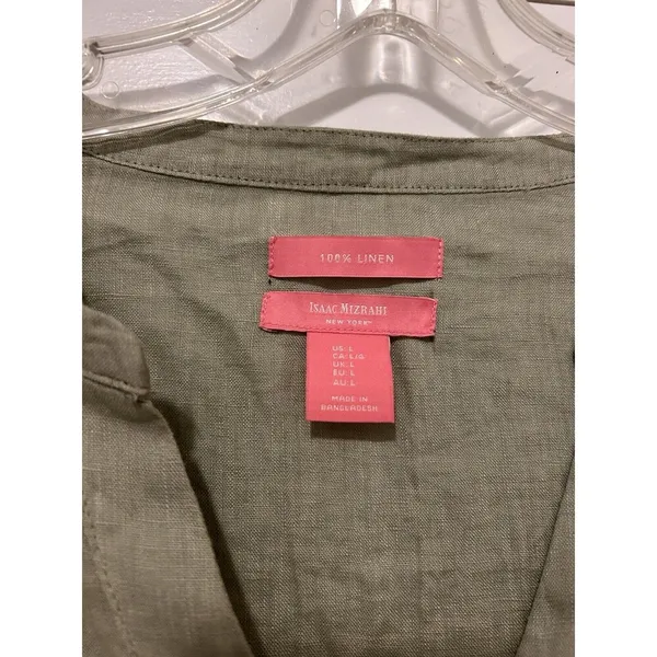 Isaac Mizrahi Women’s Large Linen Button Down Long Sleeve Casual Shirt Green - Image 2